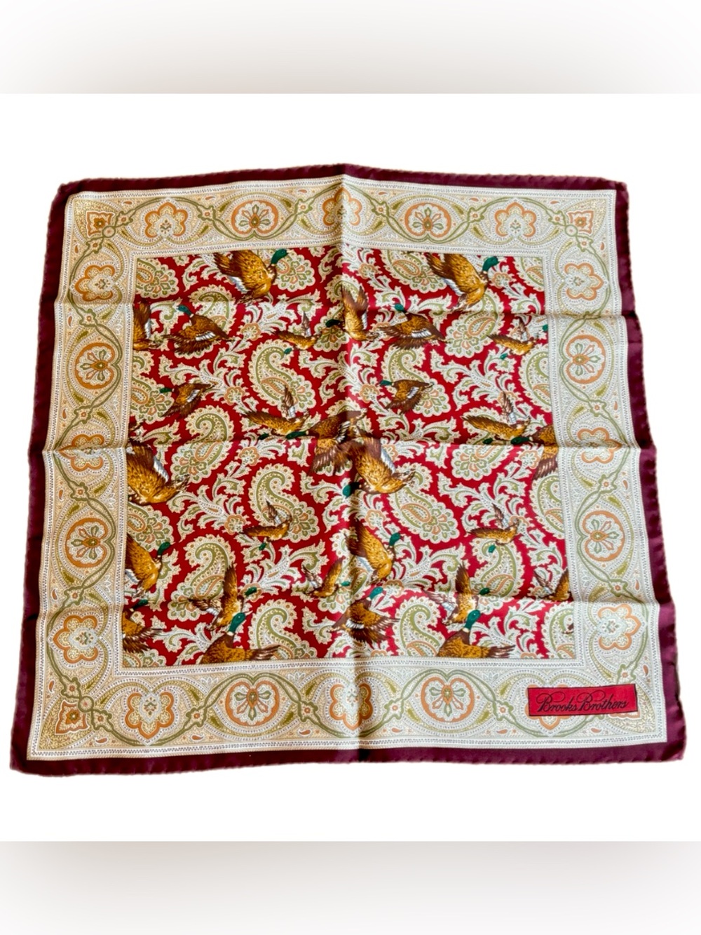 BROOKS BROTHERS Made Italy 100% Silk  •  Vintage 80s 90s Mens 17” square